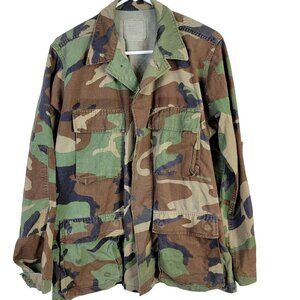 Woodland Camouflage Cargo Shirt Jacket Men Small Green Brown Military Camo S
